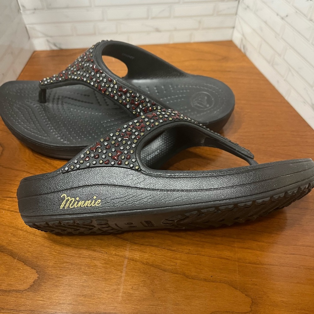 Women's Black and Red Embellished Sandals